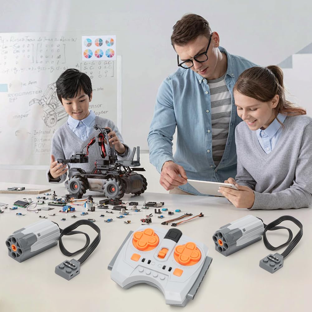 LOMUG Power Functions Kit de moteurs avec moteur, télécommande, boîtier de batterie, moteur M/L, câble d'extension compatible avec de nombreux modèles
