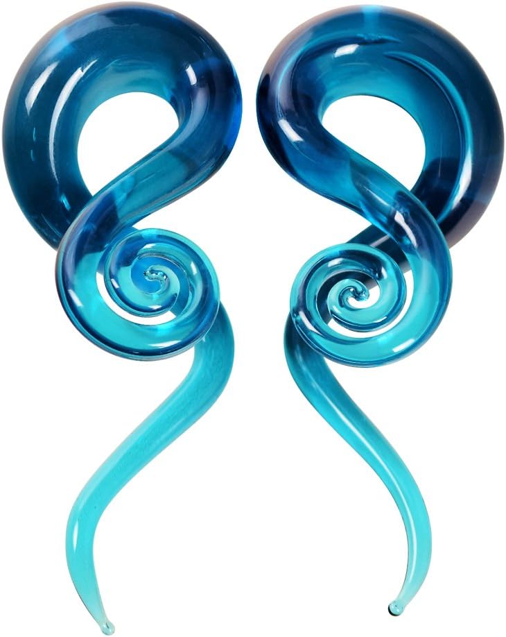 Ear Stretching Glass Spiral Tapers Gauges 4g-9/16 inch Blue, Glow in The Dark, Purple, Green, Red
