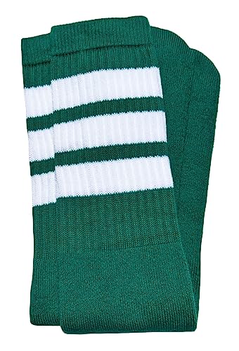 One Pair of Italian Mid Calf Teal Tube Socks with White Stripes - Style 1