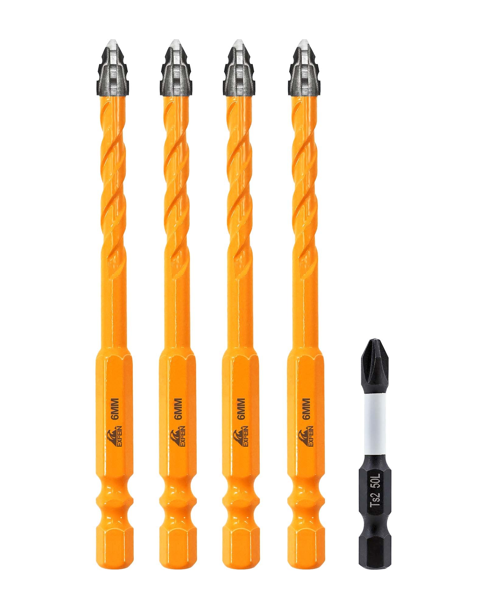 Upgraded Masonry Drill Bits Set 6mm, EXFEIN Serrated Drill Bits Set - 4-Piece Carbide Drill Bits and 1 Piece Magnetic Screwdriver Bit for Wood Plastic Tile Concrete Brick Marble