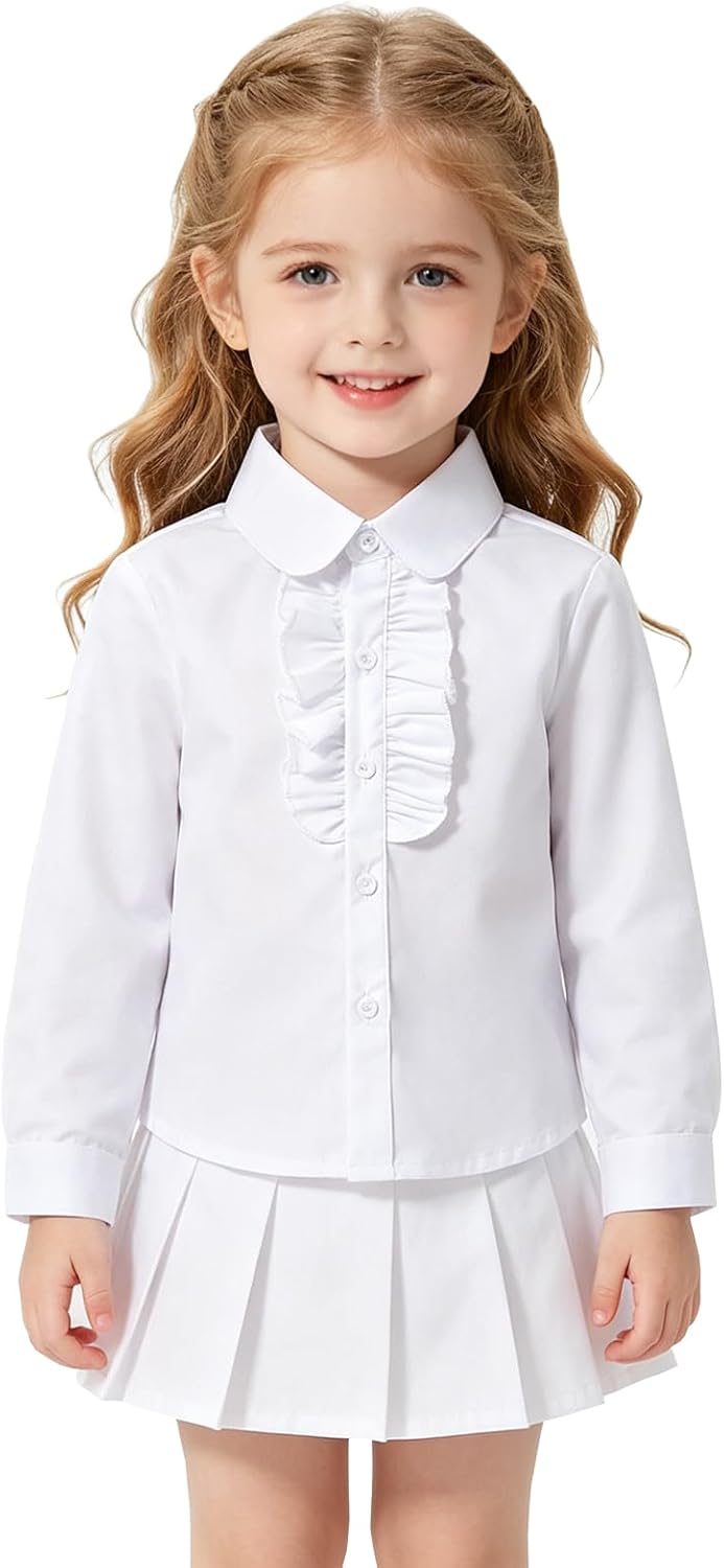 Girls' Long Sleeve Peter Pan Collar Shirt Girls School Uniform Shirts