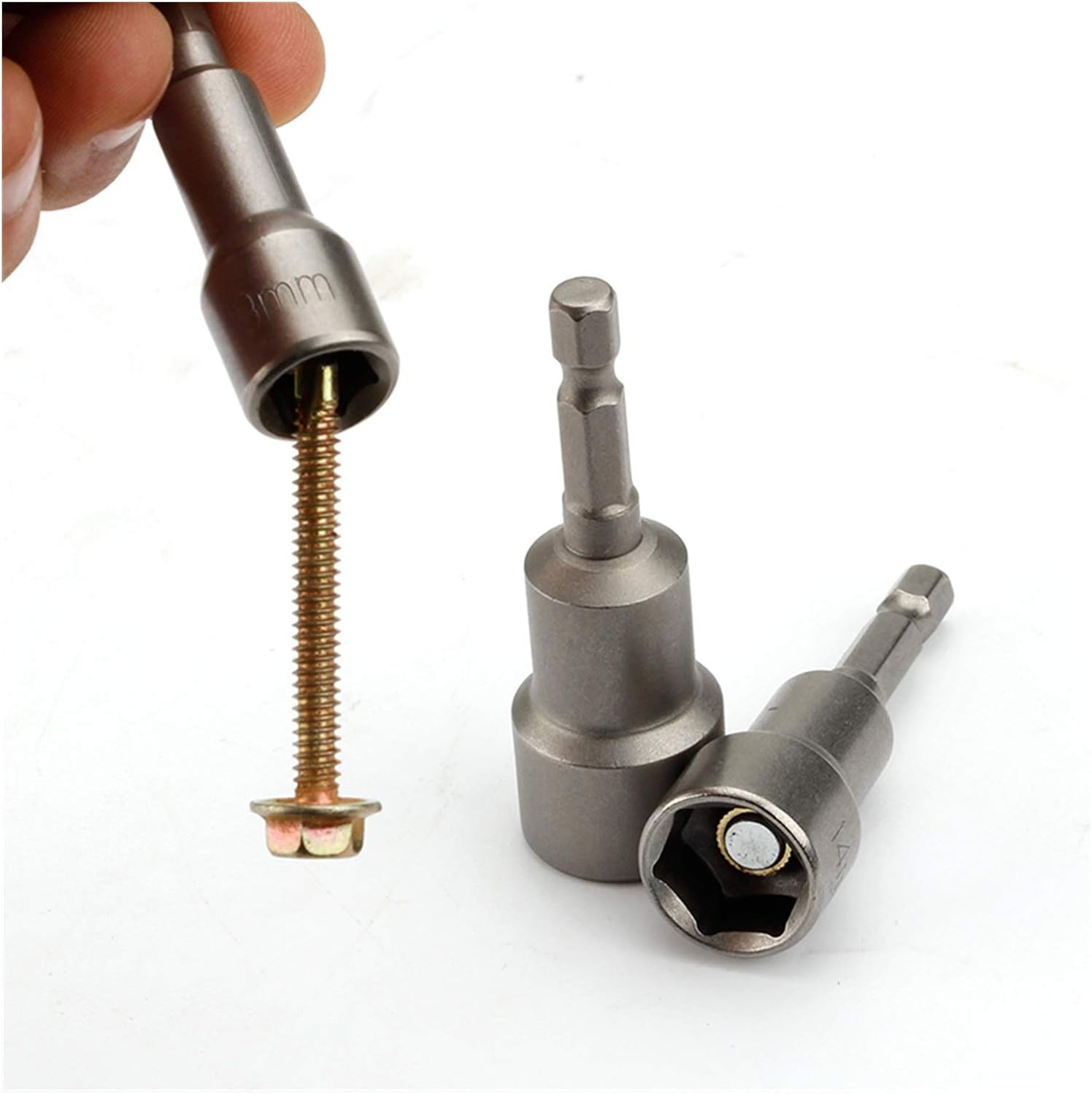 65mm Length Electric Power Magnetic Screwdriver Nut Driver Set Impact 1/4" Hex Shank Metric Wrench Socket Bit 6-24mm LiMePng (Color : 4pcs 21 24mm no magn)