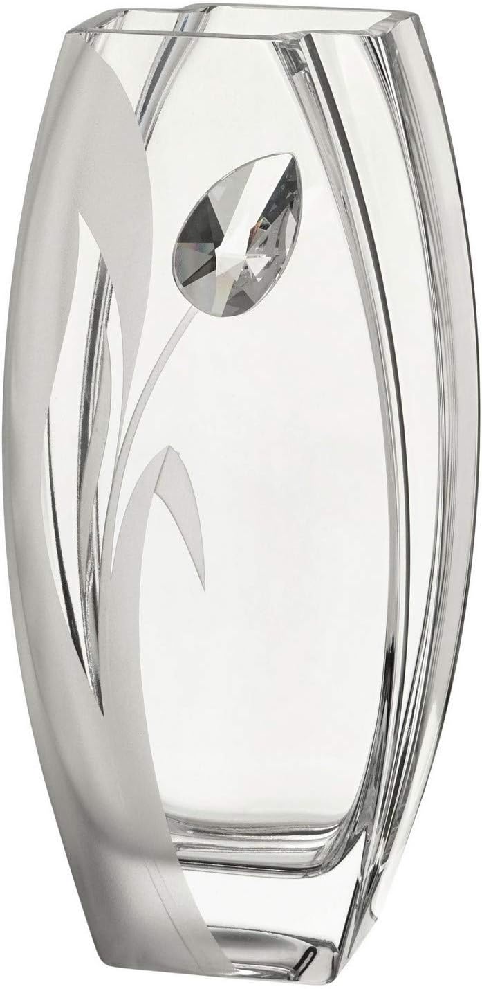 Luxury Handmade Glass Vase - Large Premium Crystal and Etched Tulip Flower Decor – Elegant Satin Lined Gift Box - 10.2 inch (26 cm)