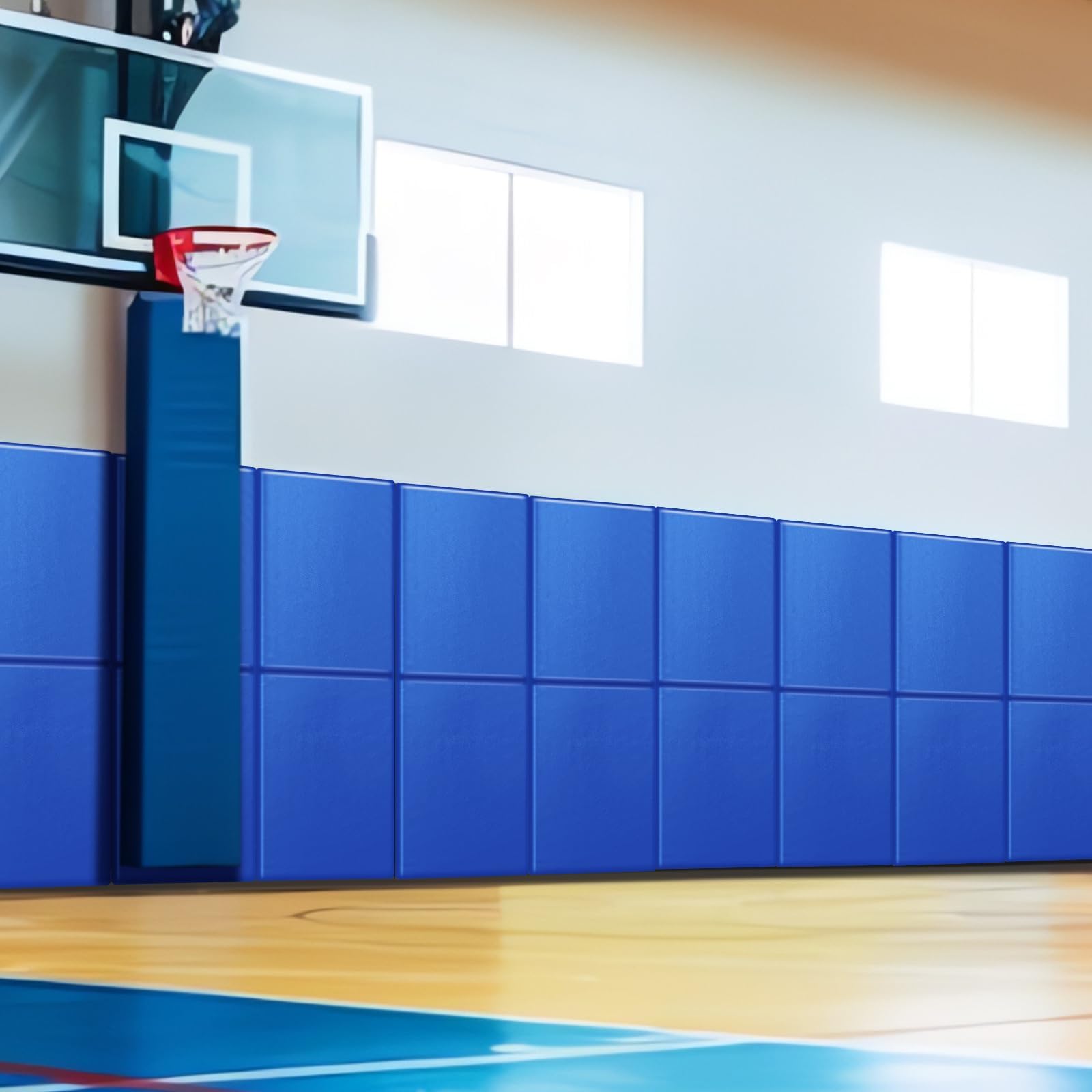 Liliful Gym Wall Padding Protection Wall Pad Durable Waterproof Gym Basketball Court Protectors with Double Sided Tape for Garage Basement Taekwondo Safety(60 x 20 x 2,Blue,1 Pcs)