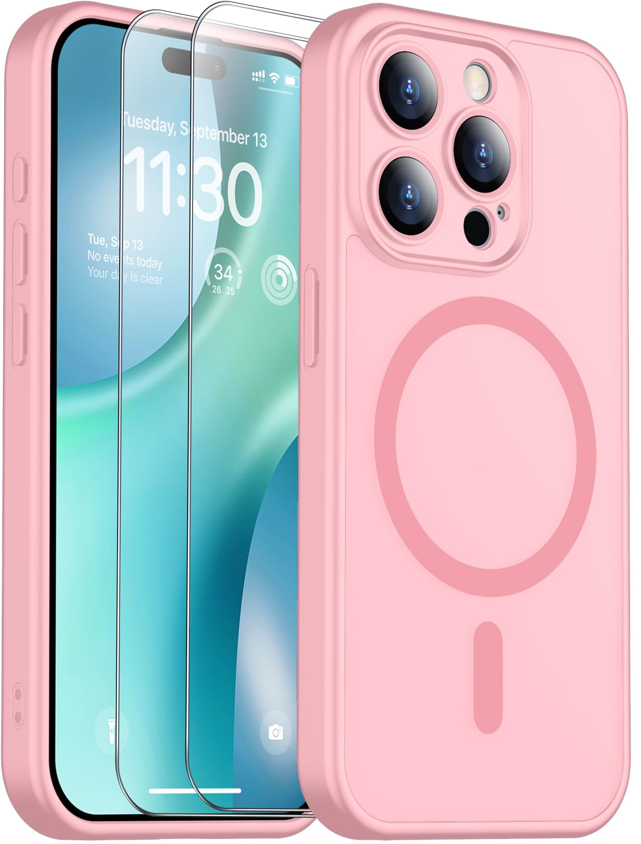 SPIDERCASE Designed for iPhone 15 Pro Max Case, Magnetic Translucent [2 Tempered Glass Screen Protector] [Full Camera Protection] Anti-Fingerprint Anti-Scratch for iPhone 15 Pro Max 6.7”, Pink