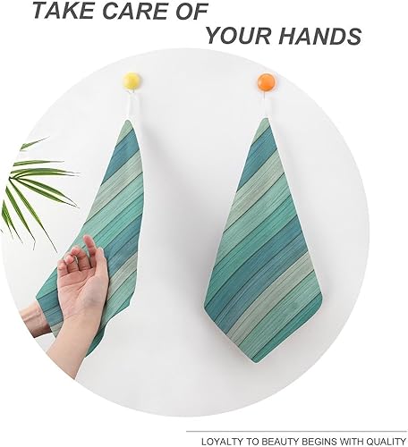 Miniatura 4 de Decorative Hand Towels for Bathroom - Retro Cyan Wood Grain 1 Print Soft Absorbent Small Bath Hand Towels for Kitchen, Farmhouse, Spa, Hotel, Guest