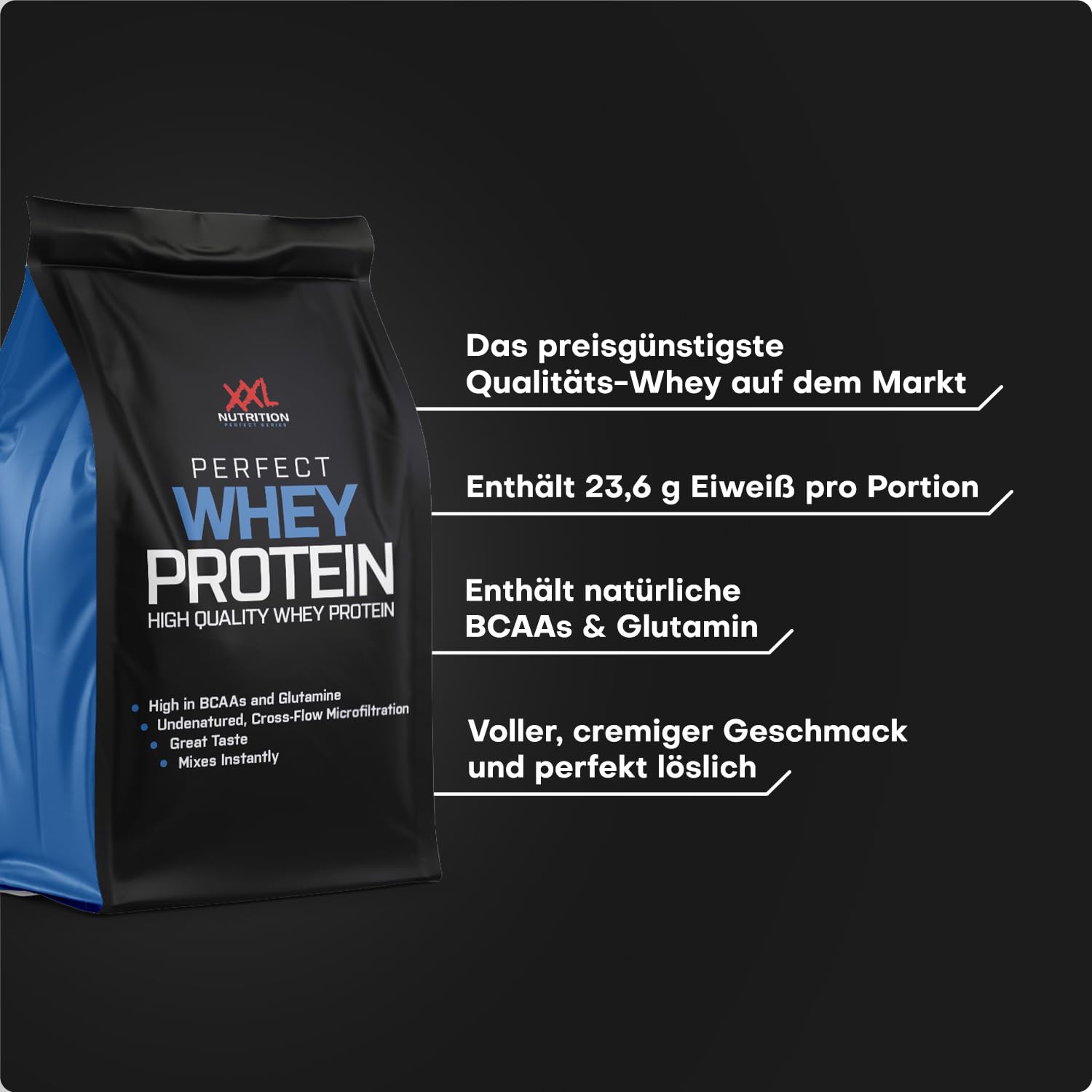 XXL Nutrition - Perfect Whey Protein - Eiweiss Pulver, Beste Qualität 100% reines Konzentrat, Mit EAA & BCAA - 78,5% Proteingehalt - 750 Gramm - Schokolade - Haselnuss