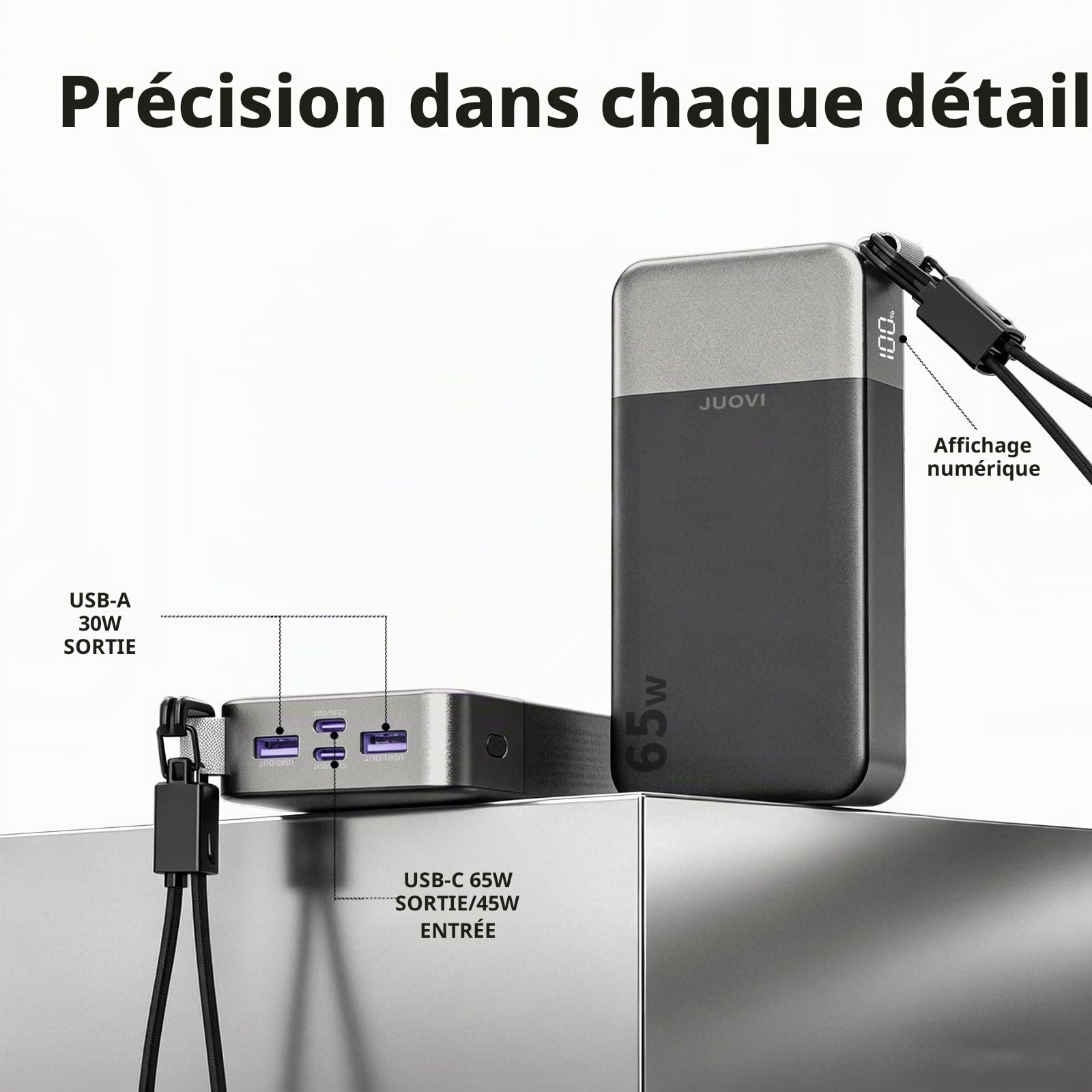 JUOVI Batterie Externe 65W 20000mAh USB-C Charge Rapide