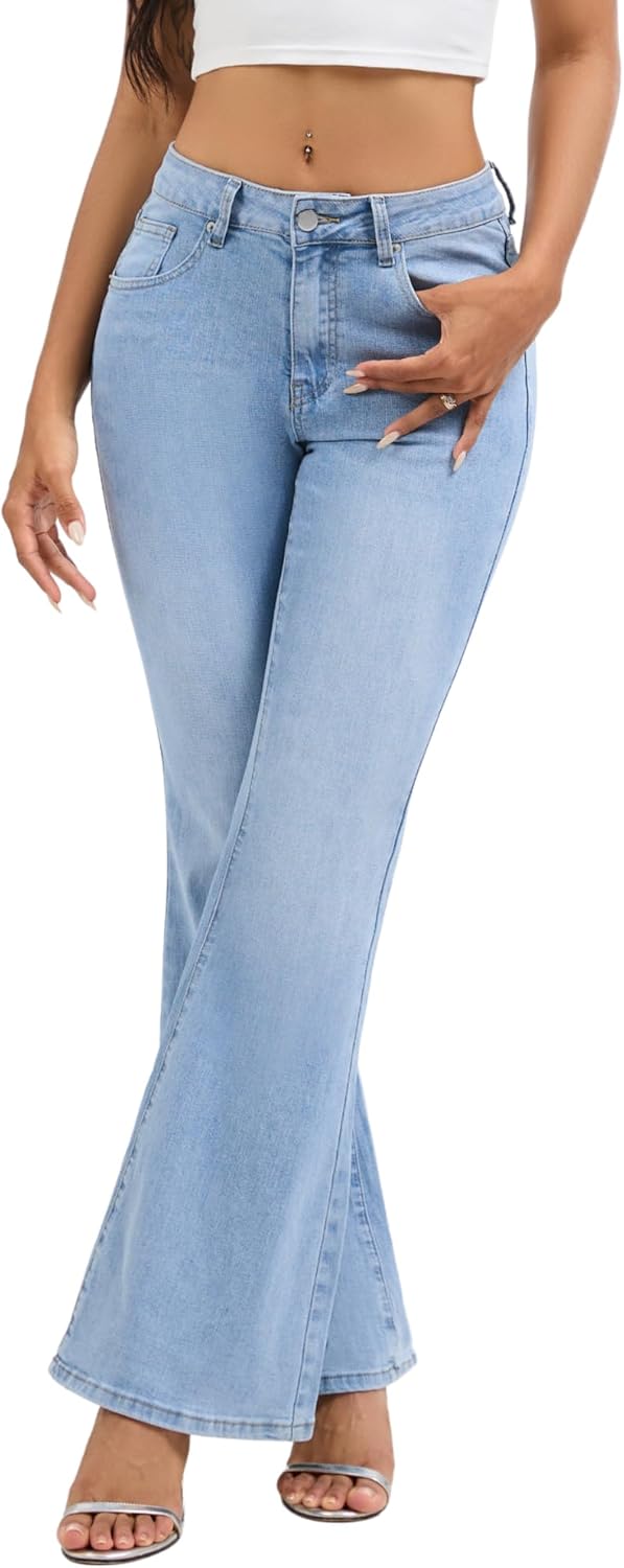 Flare Bell Bottom Jeans for Women Mid Low Rise Slim Vintage Washed Bootcut Denim Pants - Image 6