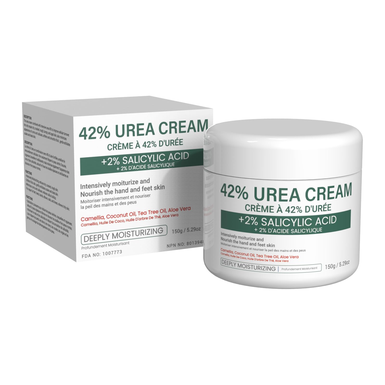 Urea Cream 42% - 2% Salicylic Acid Foot & Hand Moisturizer, 150g with Tea Tree Oil, Aloe Vera & Coconut Oil, Non-Greasy Daily Care for Men & Women (green) — view 8