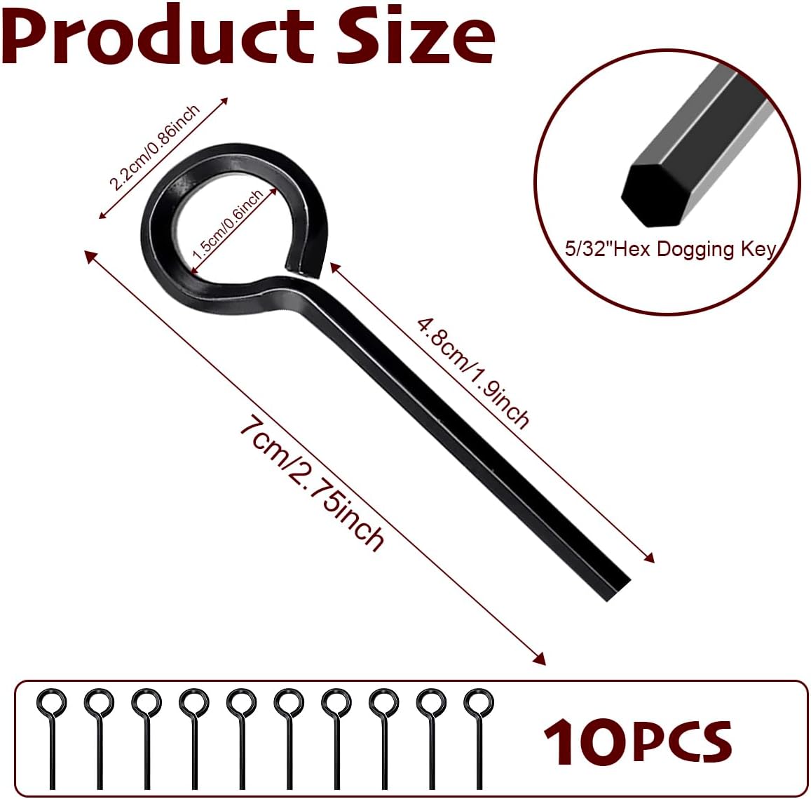 10 PCS 5/32" Allen Wrench Hex Dogging Key With Full Loop 5/32 Inch Standard Hex Dogging Key For Push Bar Panic Exit Devices, Solid Metal
