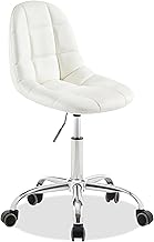 كرسي من فيسيلو للمكتب والدراسة والاسترخاء والمكياج، بدون مساند للذراعين وقابل لتعديل الارتفاع مع دوران 360 درجة وعجلات متحركة، مصنوع من الجلد الصناعي، باللون الأبيض
