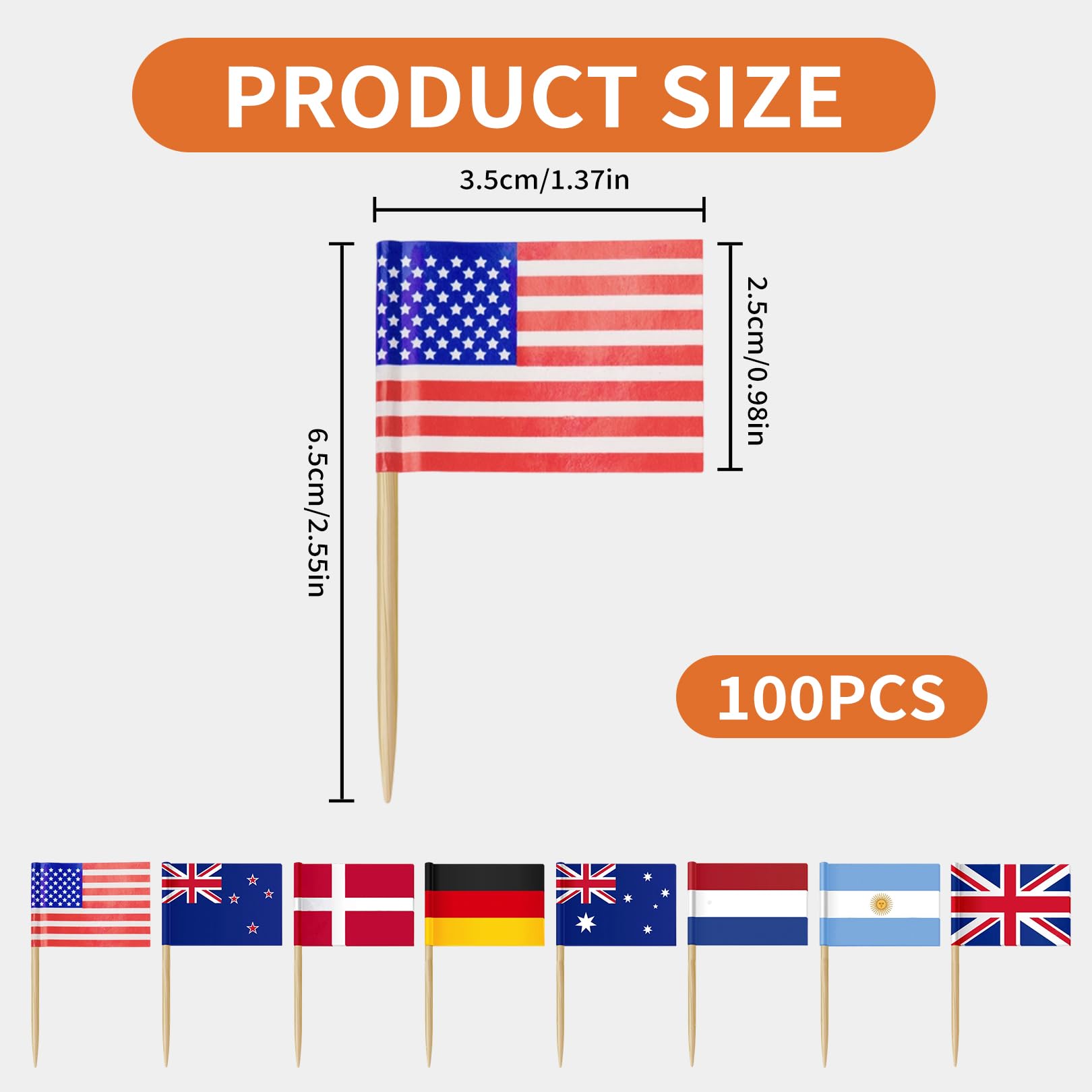 Drapeaux du monde Set 100 Pièces Mini Drapeaux Cure-dents 3,5x6,5 cm Décoration