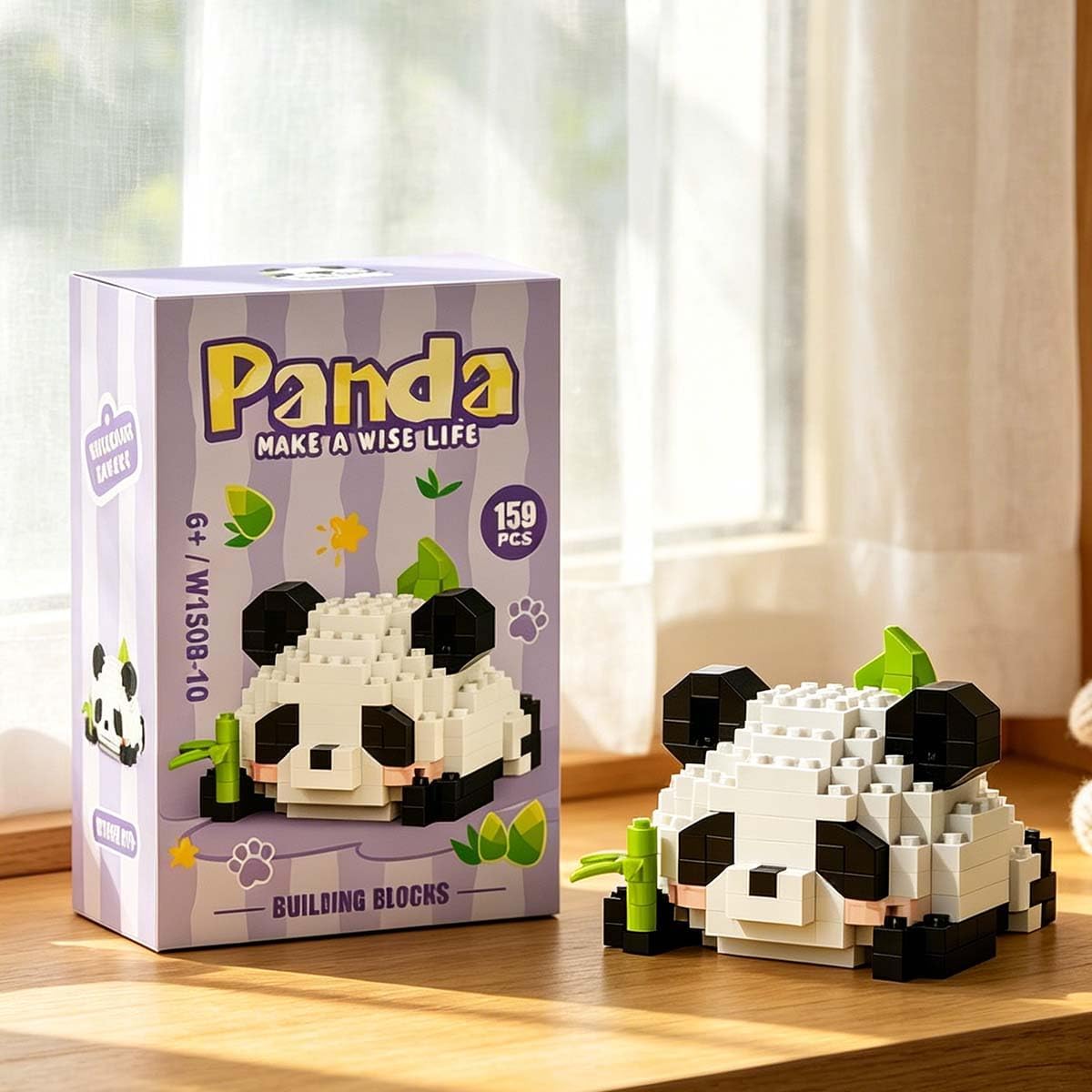 1 Pcs Panda Eating Bamboo Hand-Assembled Figurine,Cute Panda Figurine