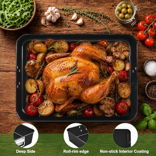 16 Inch Deep Lasagna Pan, Nonstick Rectangular Baking Pan for Oven, Roasting Pan with Handles, Metal Cake Pan Brownie Pan for Lasagna Casserole Meat Vegetables Baking by Beloss - Used condition - Image 7