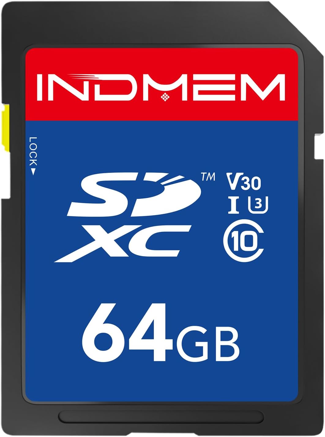 INDMEM SD Card 64GB - SDXC UHS-I Memory Card with High Speed up to 90M/S，C10, U3, V30, Full HD & 4K Video Compatible with Digital Camera, HD Camcorders, DSLR and PC