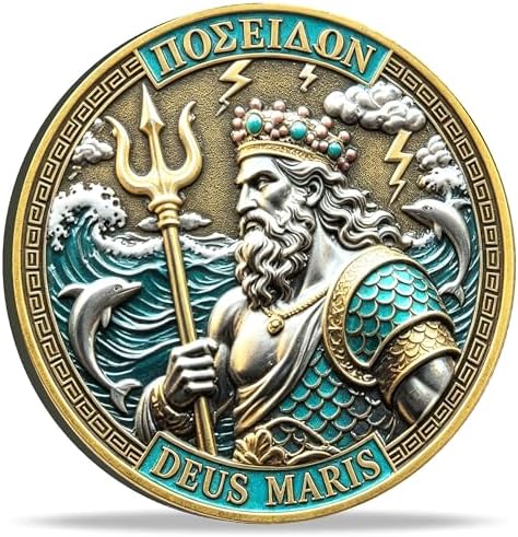 Poseidon Greek Mythology Challenge Coin, God of the Seas Trident ...