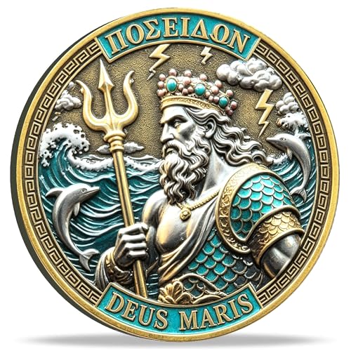 Strugglejewelry Poseidon Greek Mythology Challenge Coin, God of the Seas Trident Tribute for Collectors & Sea Lovers