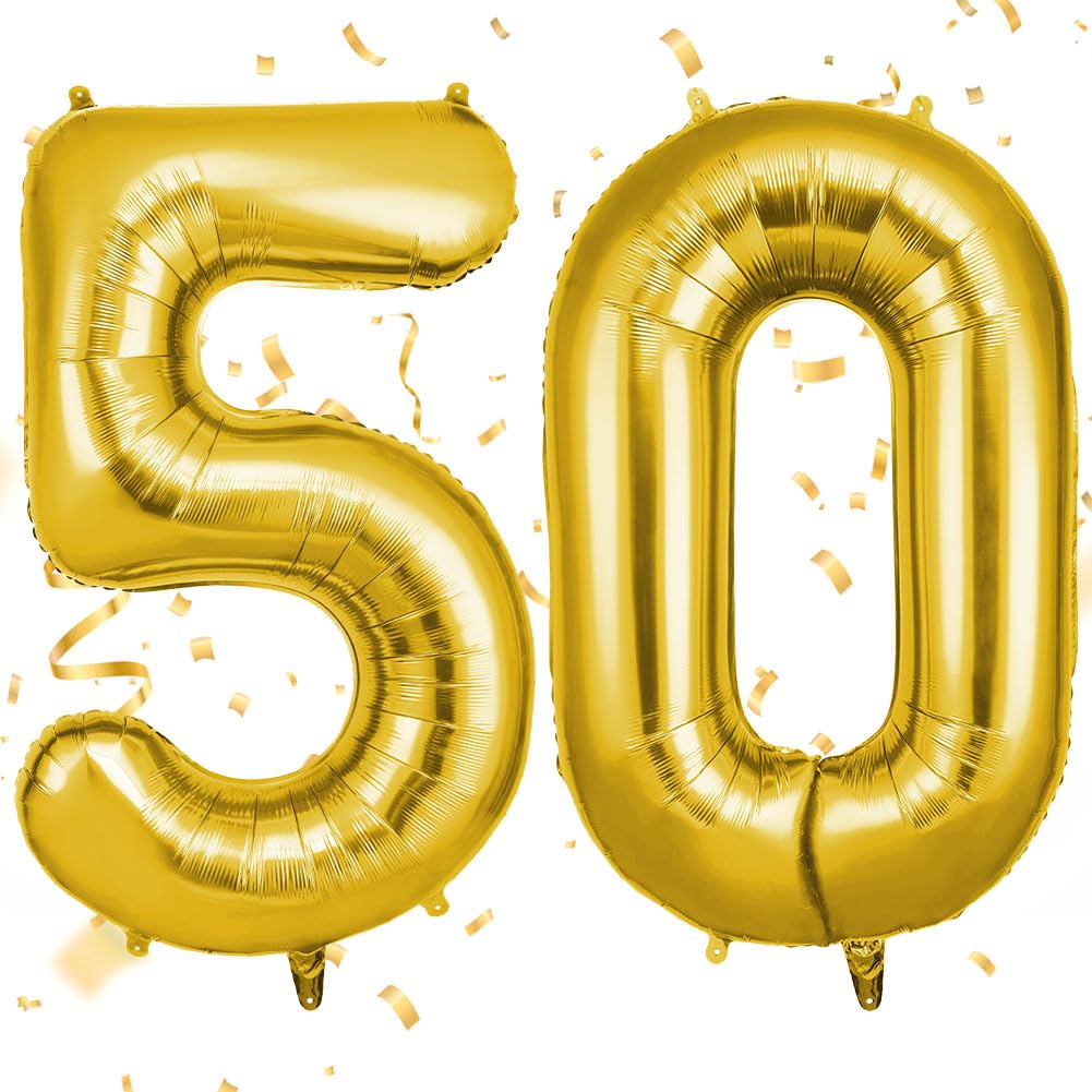 OFFCUP Gold Number 50 Balloons, 40 Inch Large Foil Number 5 & 0 Balloons, Self Inflating 50th Birthday Balloon for 50 Year Boys Girls Men Women Anniversary Birthday Party Decorations Supplies — image 1