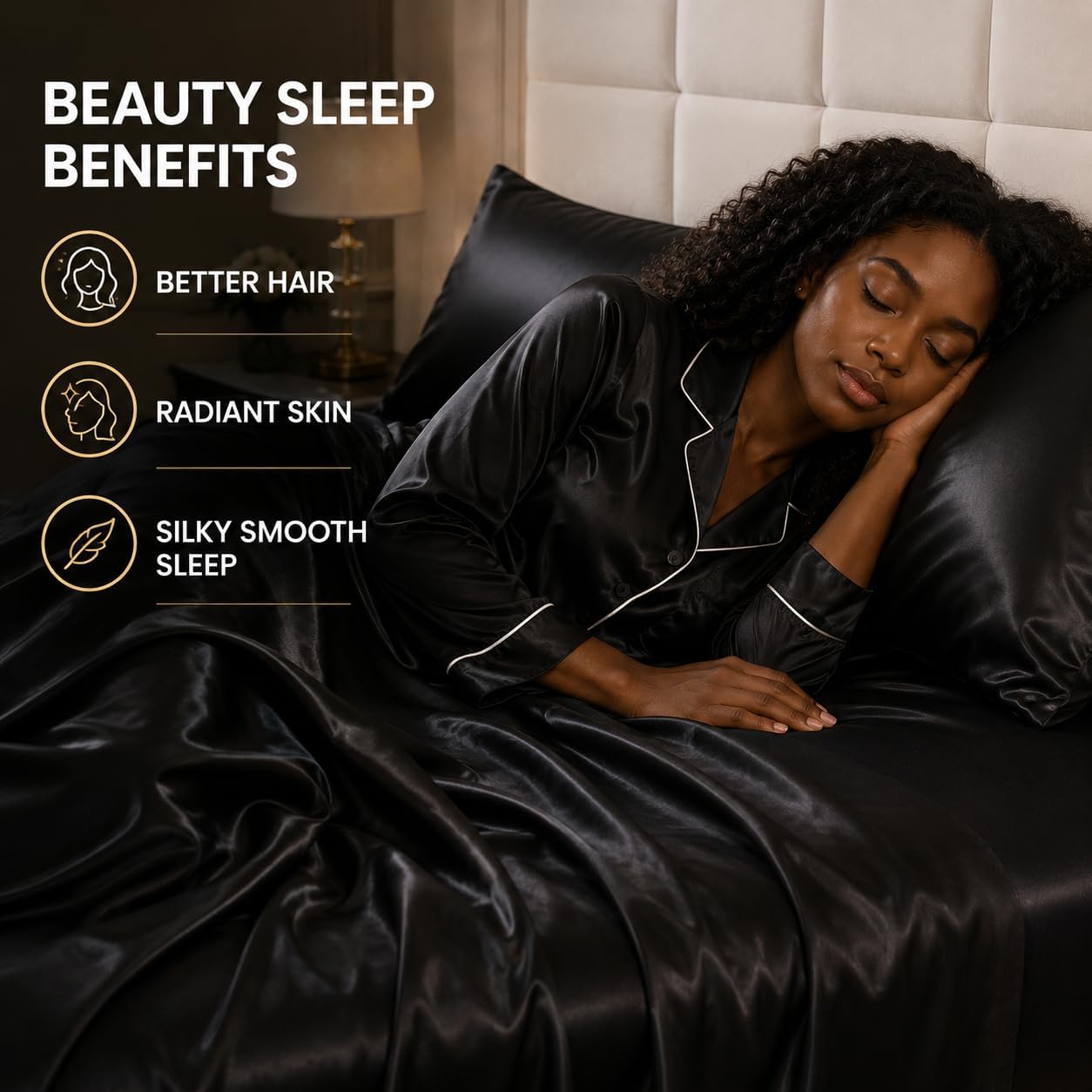 Full Size Satin Sheets 4 Piece Silky Bed Sheet Set with Smooth Silky Surface Moisture Wicking Bedding for Hot Sleepers Hair Care Deep Pocket Bedroom Decor Black