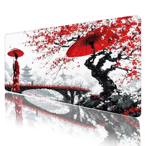 Tapis de Souris Blanc Tapis Souris Rouge Tapis de Souris XXL 1000 x 500 x 5 mm,Grand sous Main Bureau avec Base en Caoutchouc Antidérapant Surface, Bureau Decoration, Cadeau Anniversaire Femme H42
