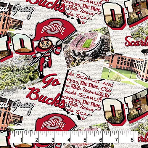 Ohio State Cotton Fabric Scenic MAP Design-Newest Pattern-Sold by The Yard-SYKEL NCAA Cotton Fabric