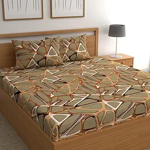 SG HOMES Bed Sheet, Bedsheet for Double Bed, Double Bedsheet, Printed Flat Bedsheet Set, Budget Friendly Bed Sheet for Double Bed with 2 Pillow Cover (Golden)