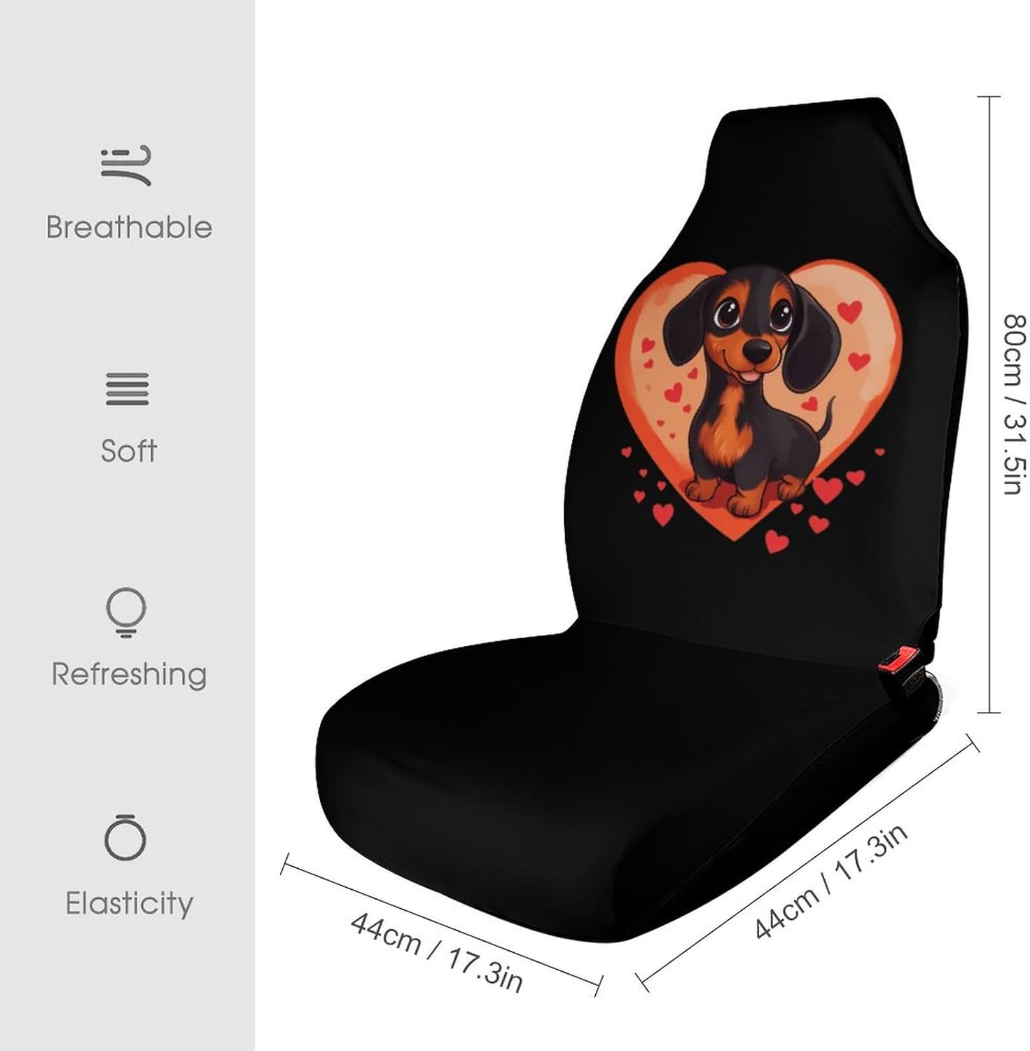 Dachshund Heart Love Car Seat Covers Universal Car Front Seats Protector Auto Interior Accessories 2PCS
