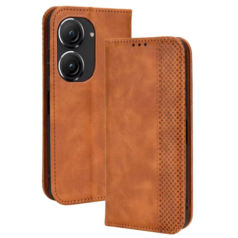 Topme Case Design for ASUS Zenfone 10 / ASUS Zenfone 9 (5.9" Inches) Cover, Leather Phone Case Stylish Textured Card Slot.Brown