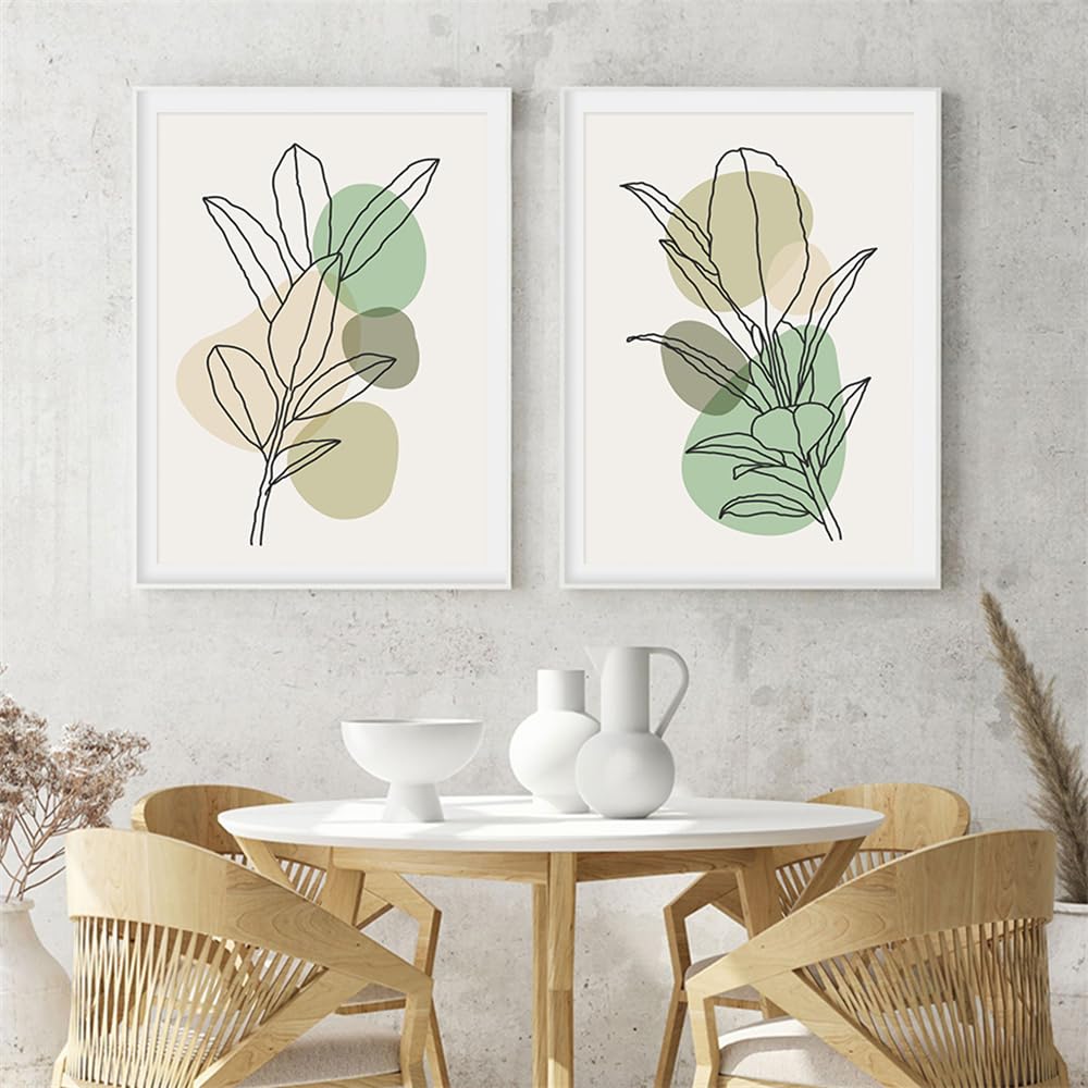 WUHBCZ Art Decor,Abstract Leaves Geometry Green Nordic Posters Canvas Painting Wall Art Print Picture for Living Room Kitchen Home Decoration-30 * 50cm*2PCS (No Frame)