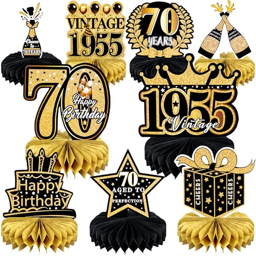 9 Pcs 70th Birthday Decoration for Men Women Happy 70th Birthday Honeycomb Centerpieces