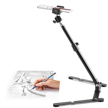 BROLAVIYA Overhead Video Mobile Metal Desktop Stand with 1/4" Male Adaptor for Camera,Gopro and Mobile Bracket for Online Teaching,Video,Desktop,Bedroom, Office