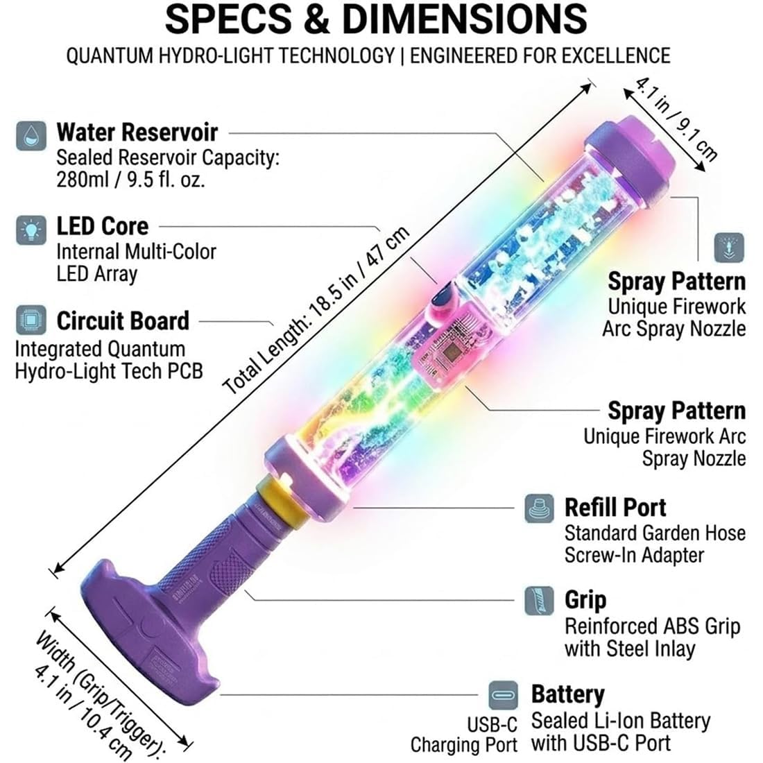2026 - Pistola ad acqua a LED arcobaleno incandescente, a spinta a pressione, divertimento estivo che si apre come per magia, pistola ad acqua arcobaleno per feste in piscina all'aperto giochi d'acqua