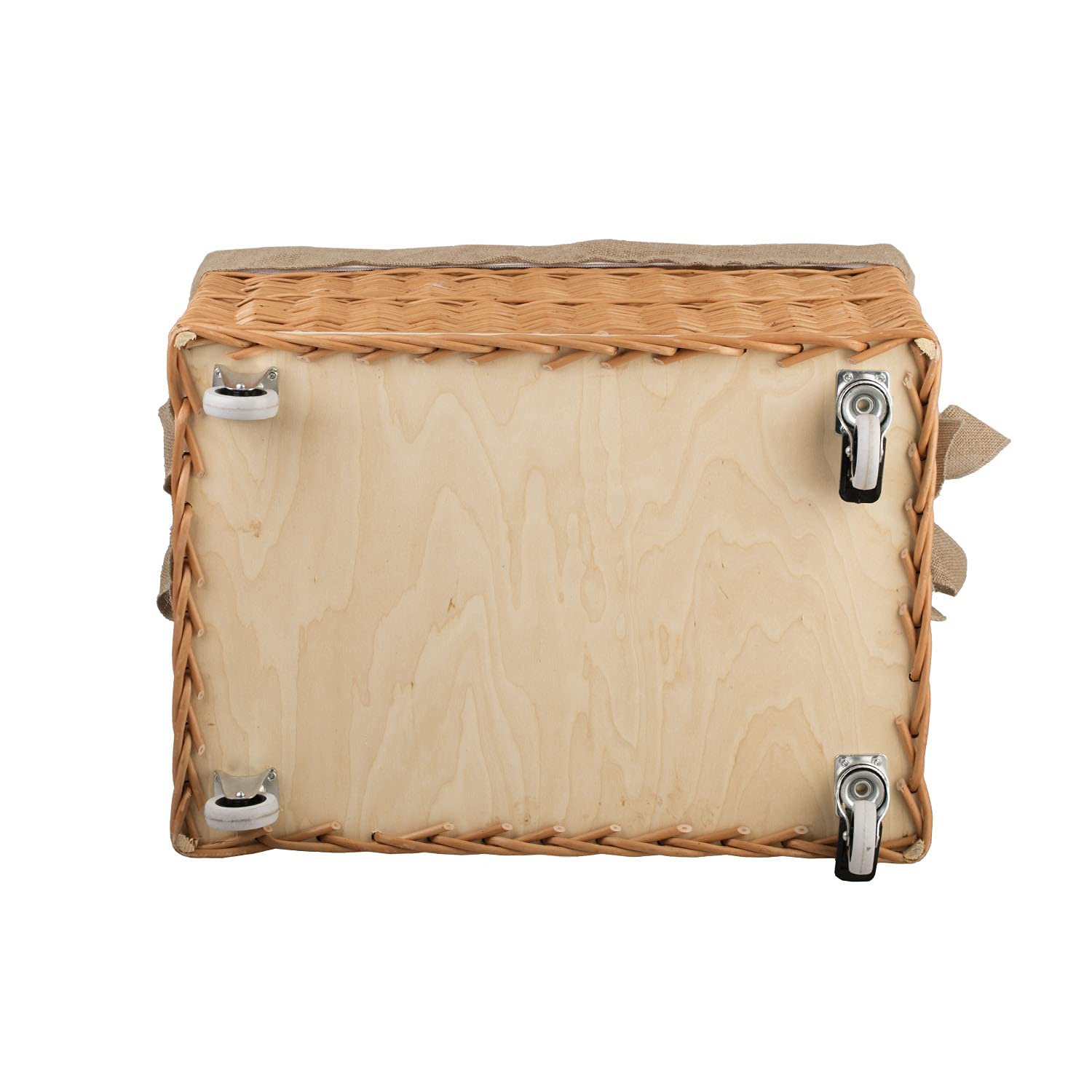 Aufbewahrungskiste aus Weidengeflecht, naturfarben, rechteckiger Wäschekorb aus Weide, mit Rollen und Futter aus grauem Jute-Stoff