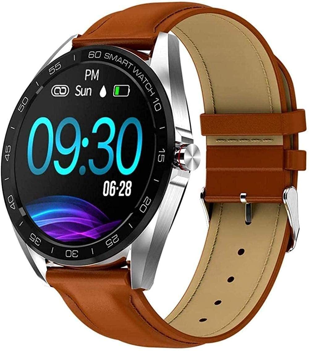 Montre Connectée BYTTRON écran Rond 1,3 Pouces - Tracker Fitness, Cardio, Android - Cuir Noir