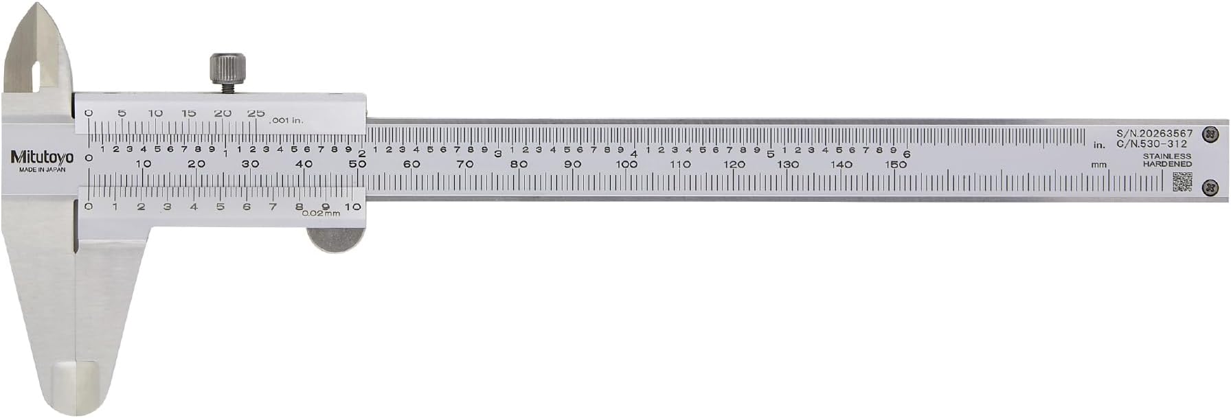 530-312 Vernier Calipers, Stainless Steel, for Inside, Outside, Depth and Step Measurements, Metric, 0"/0mm-150mm Range, +/-0.03mm Accuracy, 0.02mm Resolution, 40mm Jaw Depth | Durable Stainless Steel, Within 0.03mm Accuracy, 40mm Jaw, Meets GGG-C-111B, Od/Id/Depth/Step, Precision Measuring Tool
