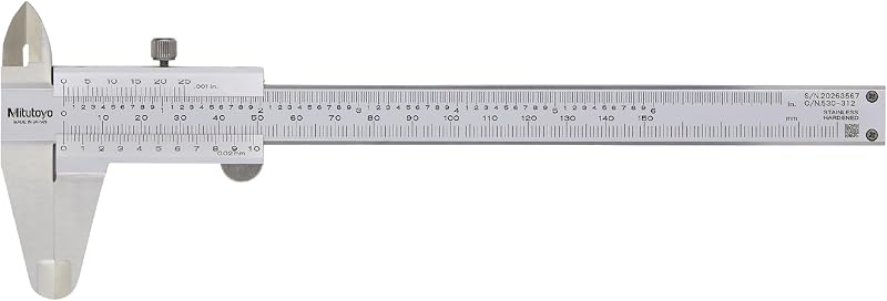 530-312 Vernier Calipers, Stainless Steel, for Inside, Outside, Depth and Step Measurements, Metric, 0"/0mm-150mm Range, +/-0.03mm Accuracy, 0.02mm Resolution, 40mm Jaw Depth | Durable Stainless Steel, Within 0.03mm Accuracy, 40mm Jaw, Meets GGG-C-111B, Od/Id/Depth/Step, Precision Measuring Tool