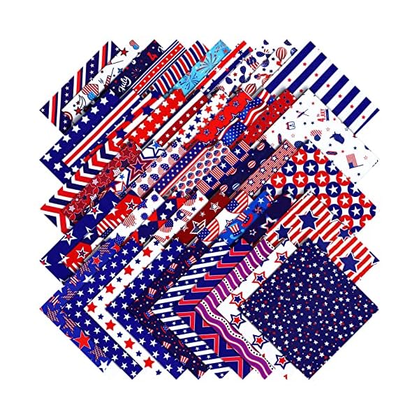   Mixweer-50-Pcs-10-x-10-Inch-Patriotic-Fabric-Bundles-4th-of-July-Independence-Day-Memorial-Day-Fabric-Print-Squares-for-Sewing-DIY-Crafts-Patchwork-Decoration-50-Styles