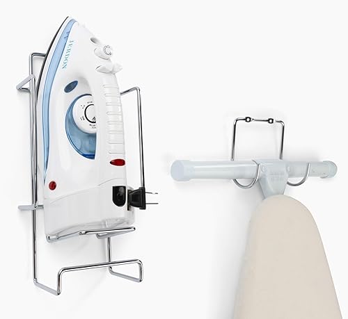 Miniatura 5 de JERDON Soporte para tabla de planchar y organizador de hierro - Soporte de hierro de acero inoxidable con gancho - J525C