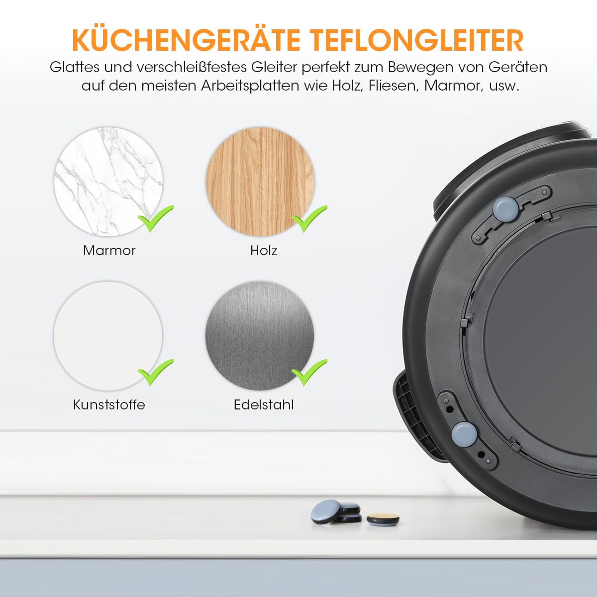 Aieve Unsichtbares Gleiter, 24 Stück, Magischer Teflon-Schieber, für die meisten Arbeitsplatten, kleine Küchengeräte, Kaffeemaschine, Luftfritteuse, Mixer und mehr, leicht zu bewegen und platzsparend