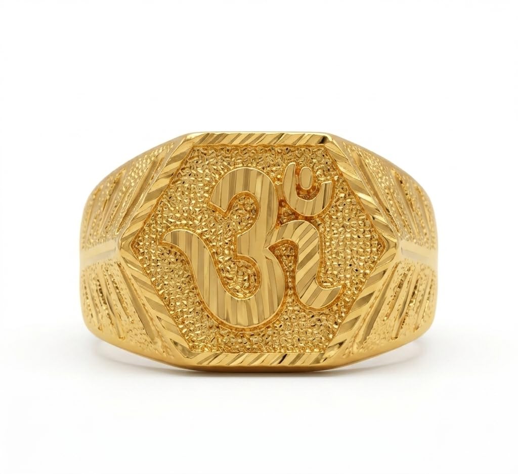 Orignal 1gm Gold Plated Om Ring for Men & Girls | Never Fading Color, Anti-Tarnish | Daily Wear Spiritual Finger Ring-picture-46