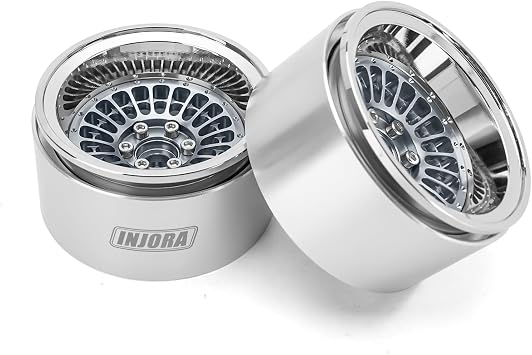 INJORA 2.2 Beadlock Wheel - Offset -10mm Aluminum Turbine Rim for SCX10 TRX4 VS4-10 Gen8 1/10 RC Crawler Car(Grey)