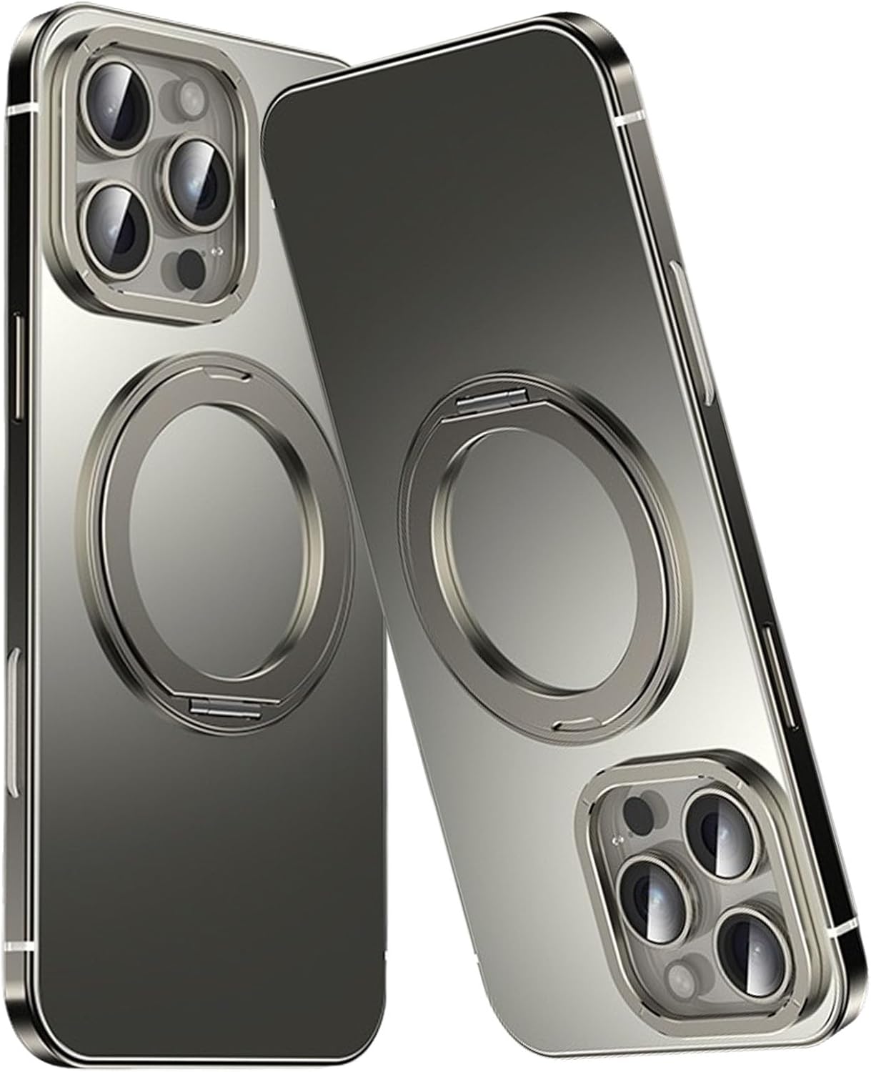 Metal Case for iPhone 16 Pro Max/16 Pro, Compatible with MagSafe 360° Rotatable Kickstand Ultra Thin Stainless Steel Frame Frosted Matte Back Camera Button Access (Natural Titanium, 16 Pro Max)