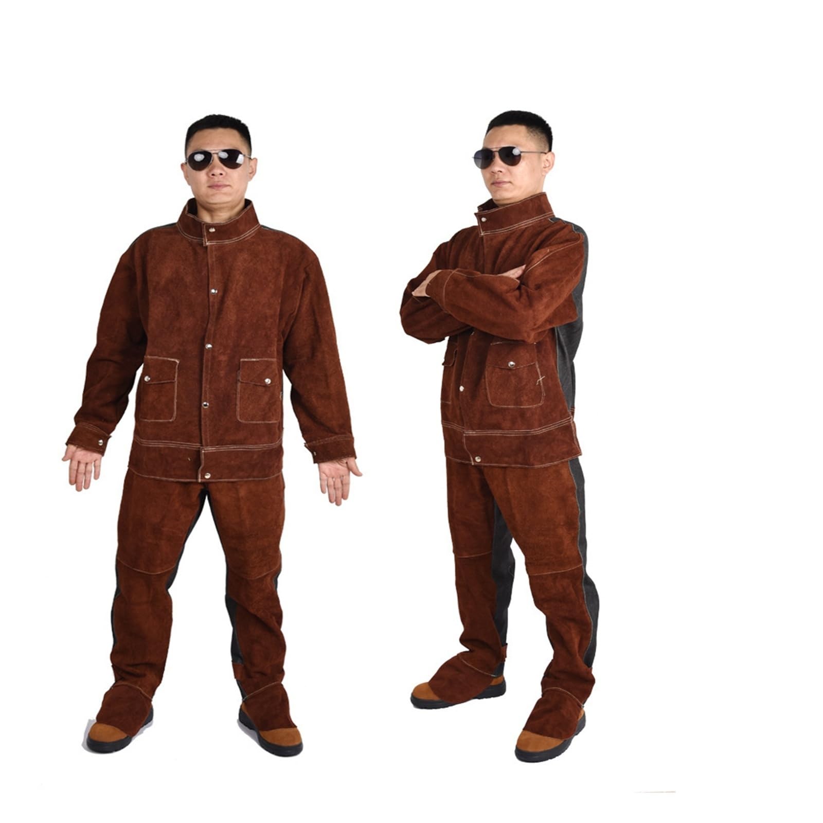 Fartuch Spawalniczy, Wytrzymałe skórzane kombinezony spawalnicze z ognioodporną izolacją cieplną do ochrony spawaczy(Brown,3XL)