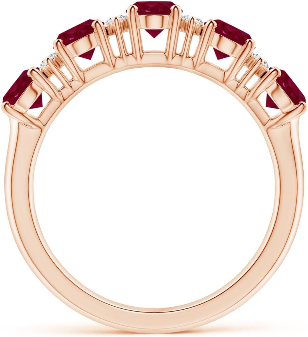 Angara Five Stone Ruby and Diamond Ring in 14K Solid Gold/Platinum | Natural Ruby Wedding Ring for Women | July Birthday, Anniversary, Red Gemstone Jewelry Gift