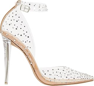 JustFab Mika Embellished Clear Pump - Clear Stiletto Womens Pumps, Clear Pointed Toe Heels, Clear Stiletto Heels for Women...