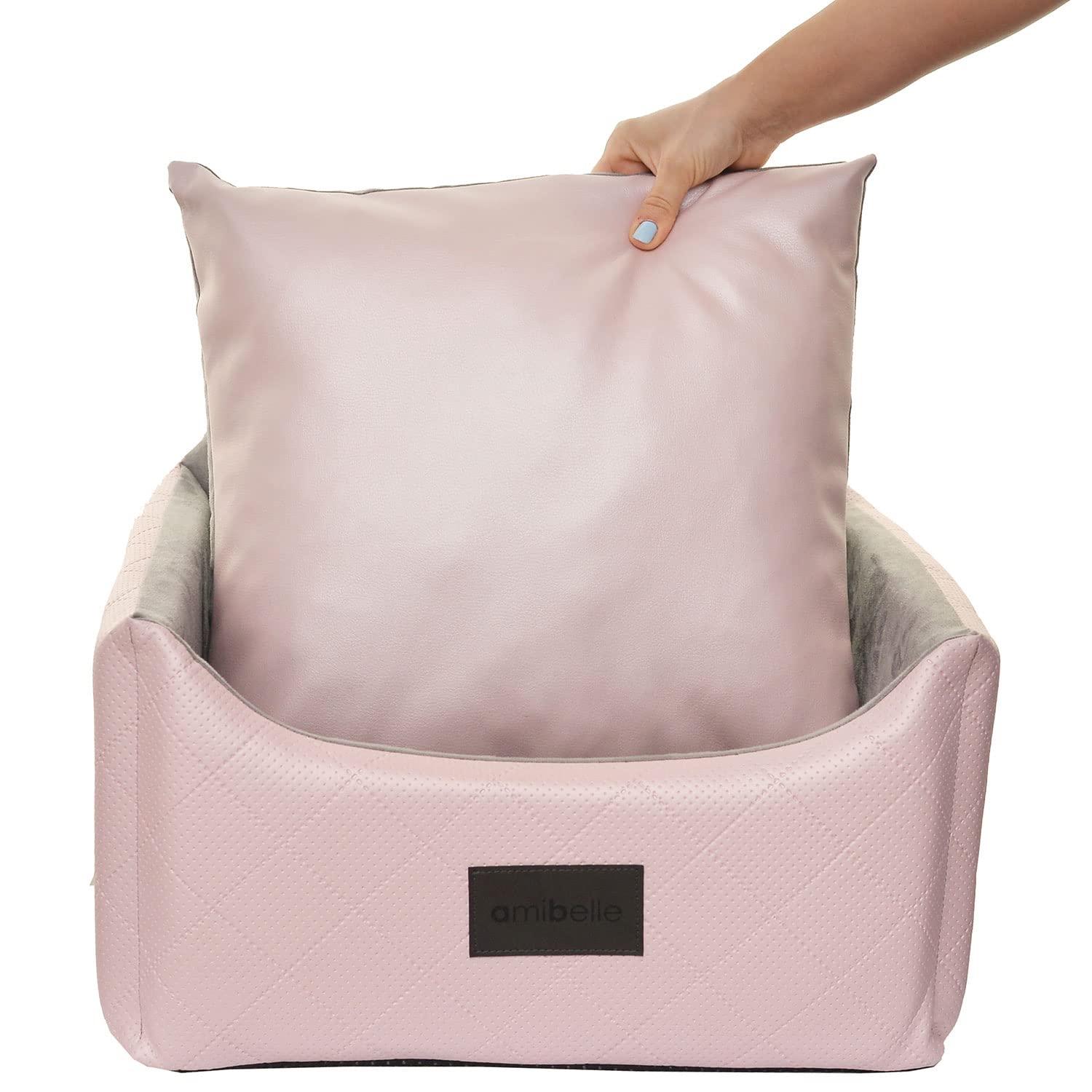Hunde Auto Sitz, Hundebett 2in1 | Autositz für Hunde, Rückbank, Vordersitz | Universal Waschbar Hundeautositz für Hunde und Katzen | Farbe: Rosa | Kunstleder, Flauschig Plüsch | Große: 48 x 48 cm