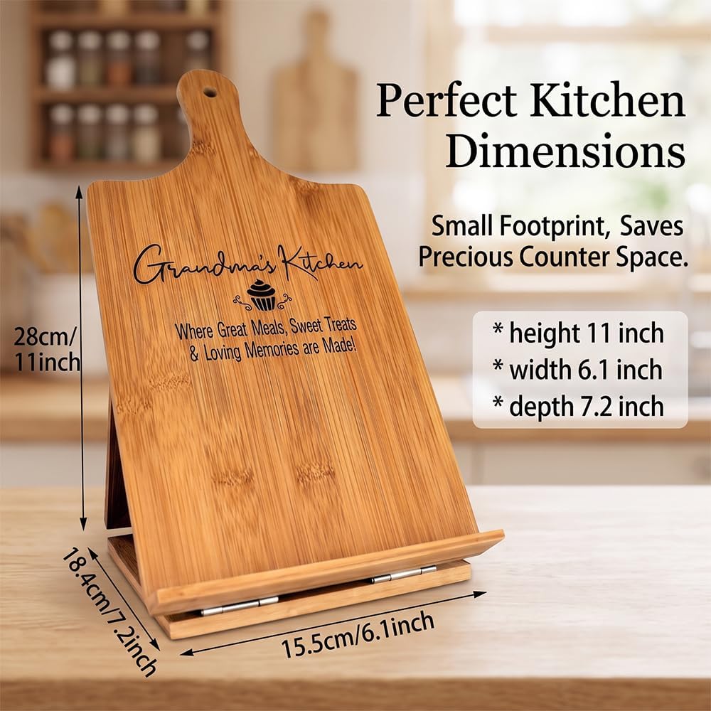 Bamboo Cookbook Stand Recipe Holder, Cutting Board Style, 11x7.2 Inch