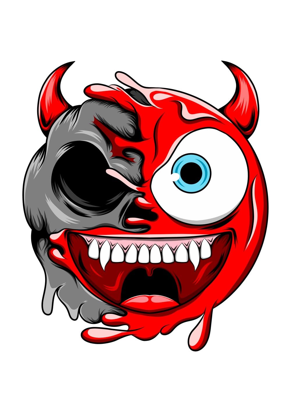 Soulhouse Bold Red & Black Eccentric Yin Yang Devil Poster | Unique Abstract Devil Design | Provocative Wall Art for Dynamic Personalities