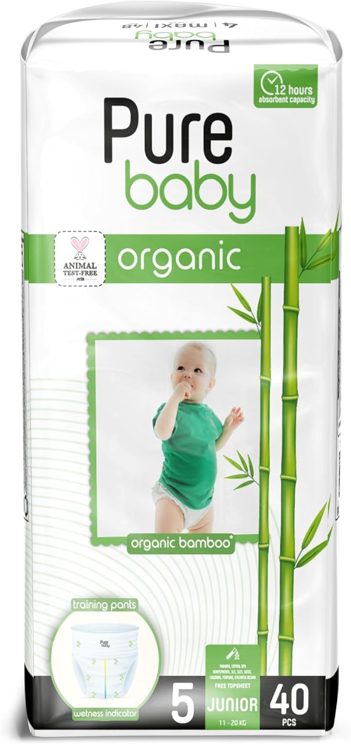 Pure Baby Eco Diaper Pants Junior with Organic Bamboo Core Size 5, 11-20 Kg 40 Count